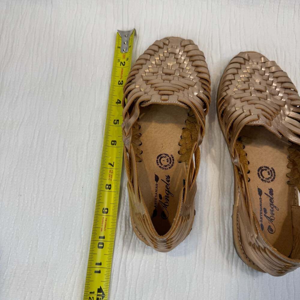 Artesanias Angeles Metallic Gold Leather Woven Mexican Huarache Sandals 7 - Picture 13 of 16